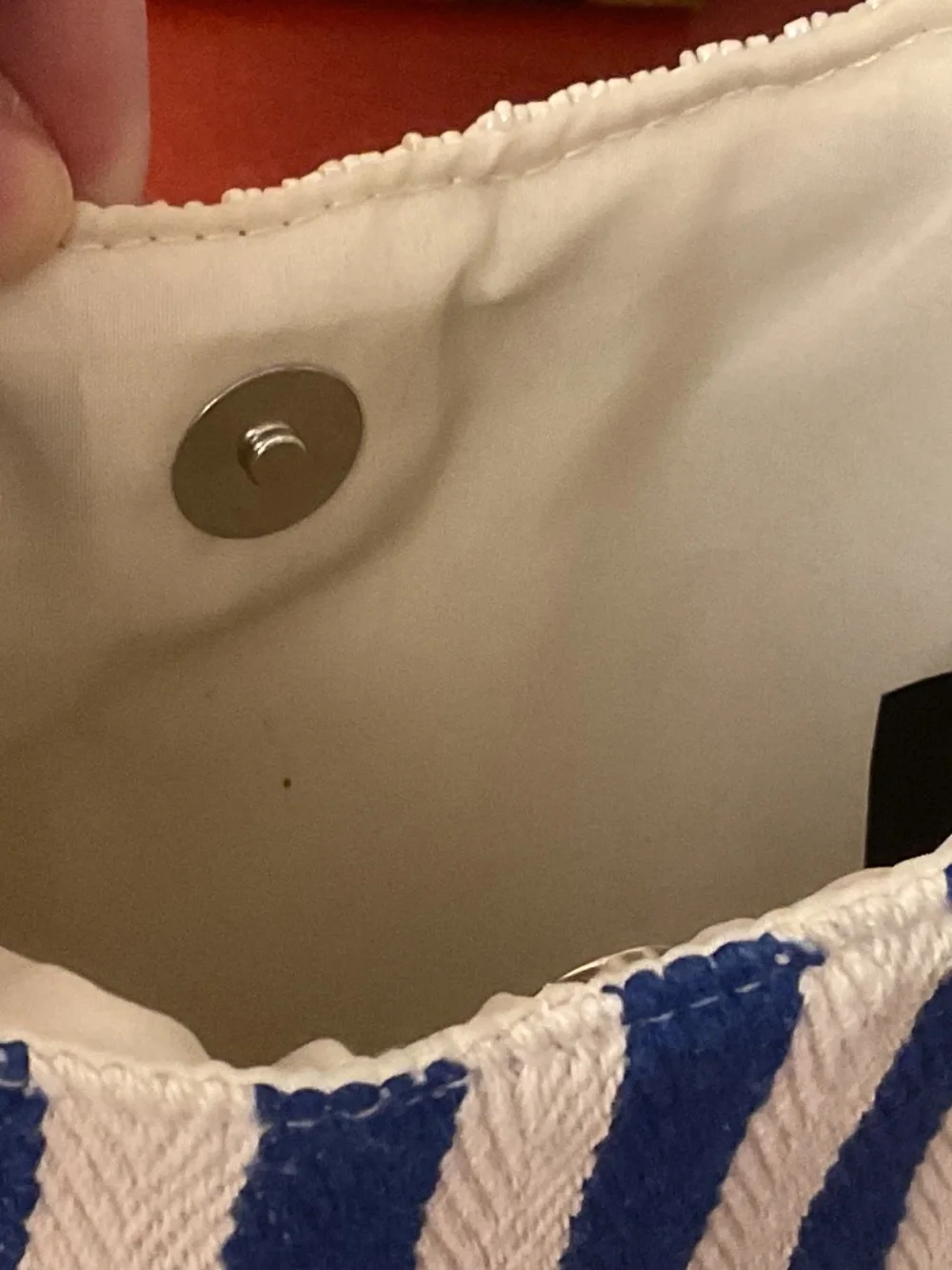 NWT Sardines Micro Beaded Blue White striped canvas Bag